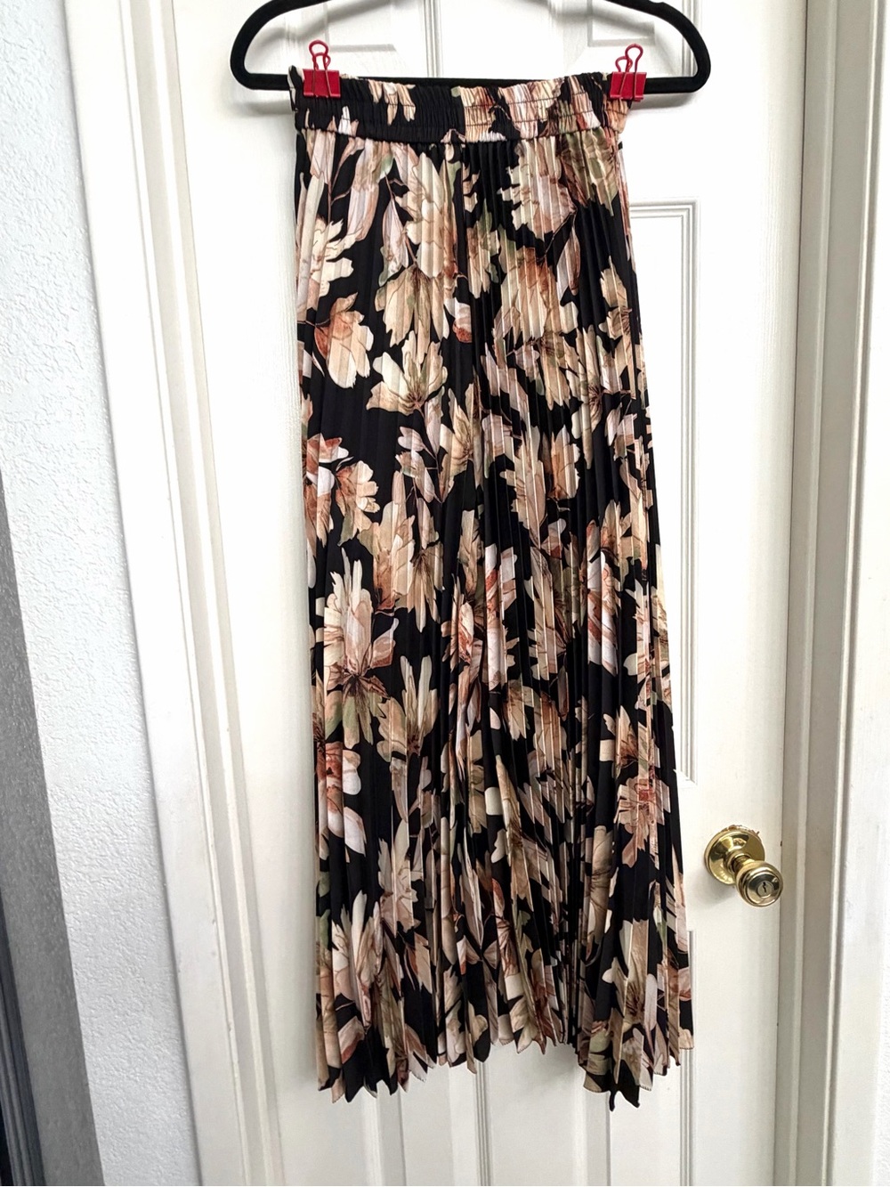 Womens Floral Elastic Pleated Wide Leg Pants